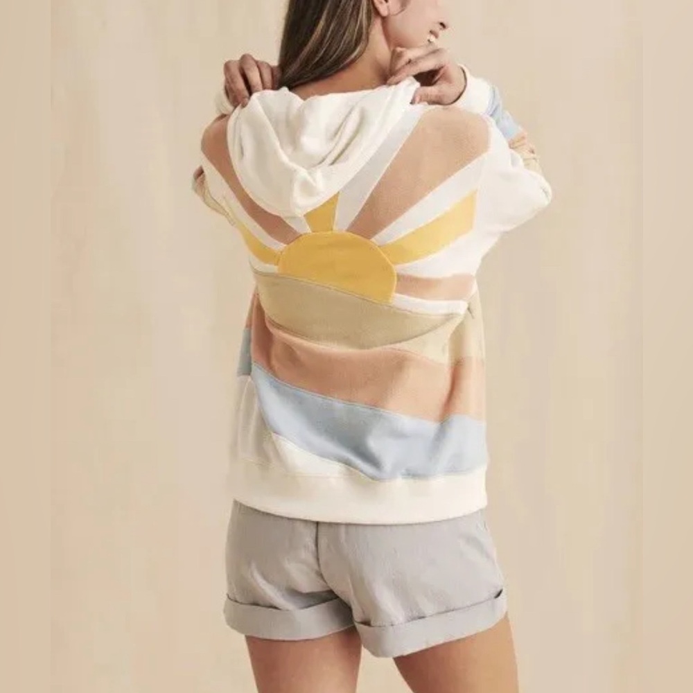 Faherty Women's Hoodie with Sunburst Design - Cream, Yellow, Blue, Tan